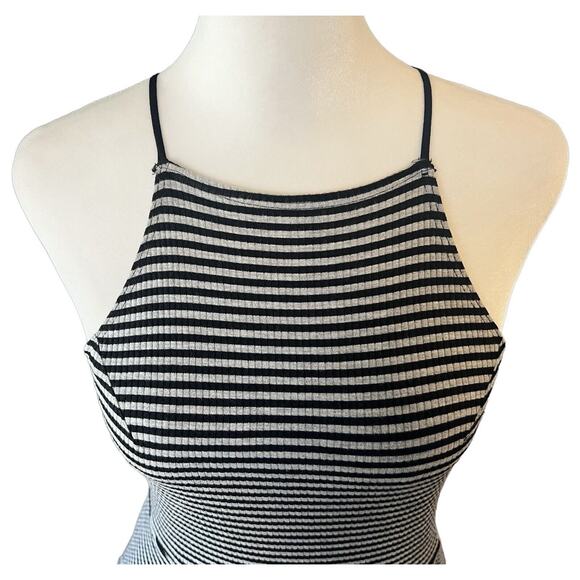 Free People Tabby Cat Fit & Flare Strappy Black/White Striped Peplum Top, Small - Picture 2 of 7